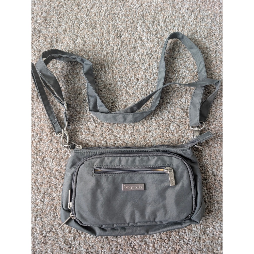 Baggallini Gray Nylon Crossbody Bag Organizer Travel Purse Yellow Lining